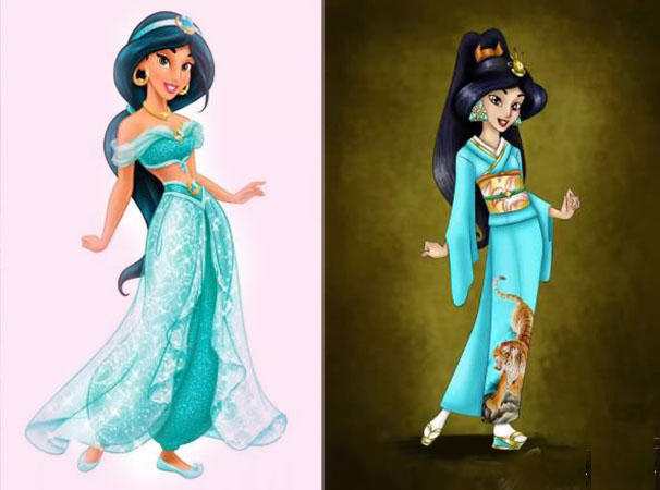 如果迪士尼公主穿上了和服,贝儿公主很豪气,艾莎安娜cp感满满