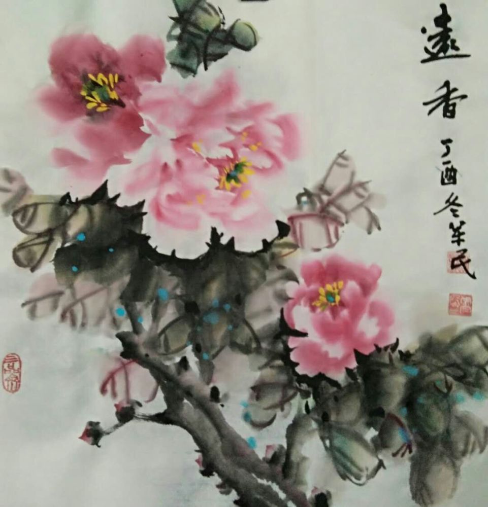 国色比西子,天香借东风,著名画家李军民国画牡丹作品欣赏