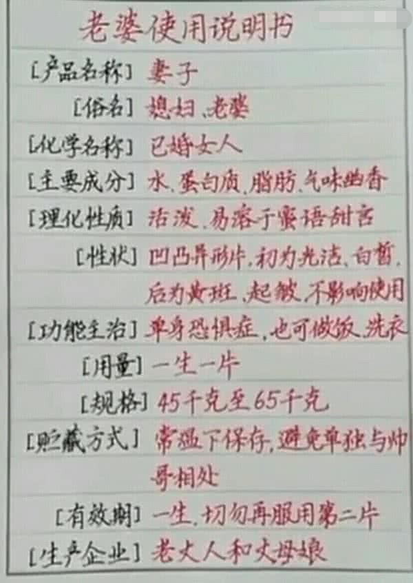 小学生写"老婆说明书",爸爸看后认输,网友:这是个高手