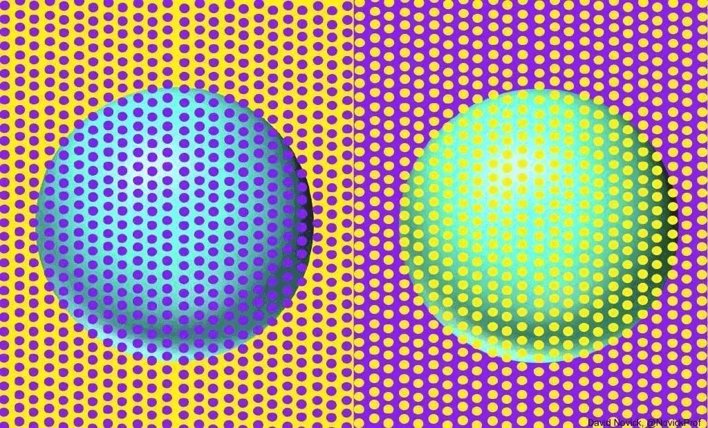 视觉欺骗,这两球颜色竟是一样的,真实不是这样的,看真实实验