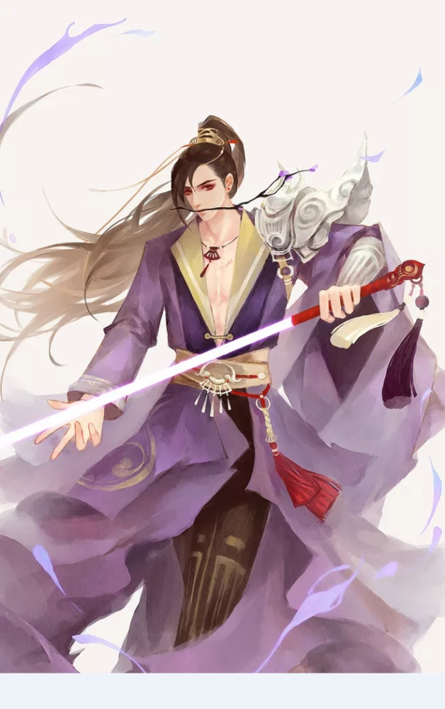 《天官赐福》古风动漫,花城穿一身红装,拿着弯刀厄命