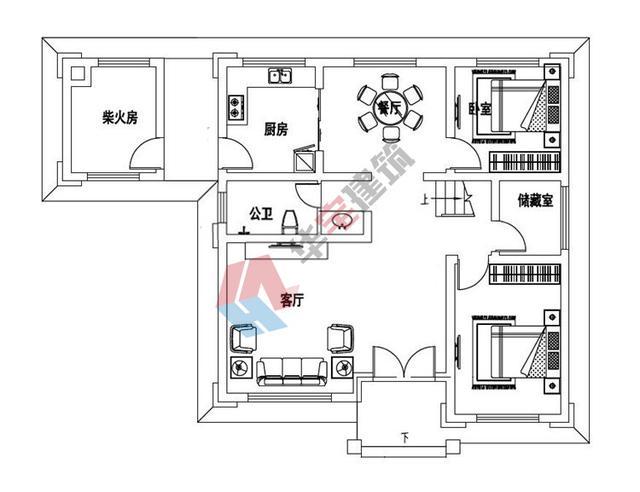 室内功能明确,布局合理设计,一楼客厅宽敞,还设有柴火房.