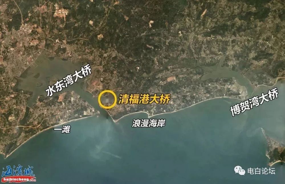 新区旦场片区, 水东湾的东侧, 连接广东滨海旅游公路博贺湾至水东湾段