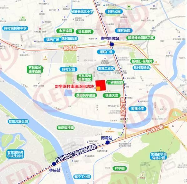 (地块位置示意图) 从地块位置上看,该地块位于陈村新城,邻近建设中的