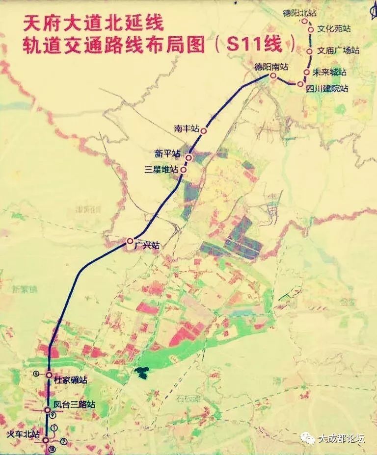 天府大道北延线轨道交通路线布局图