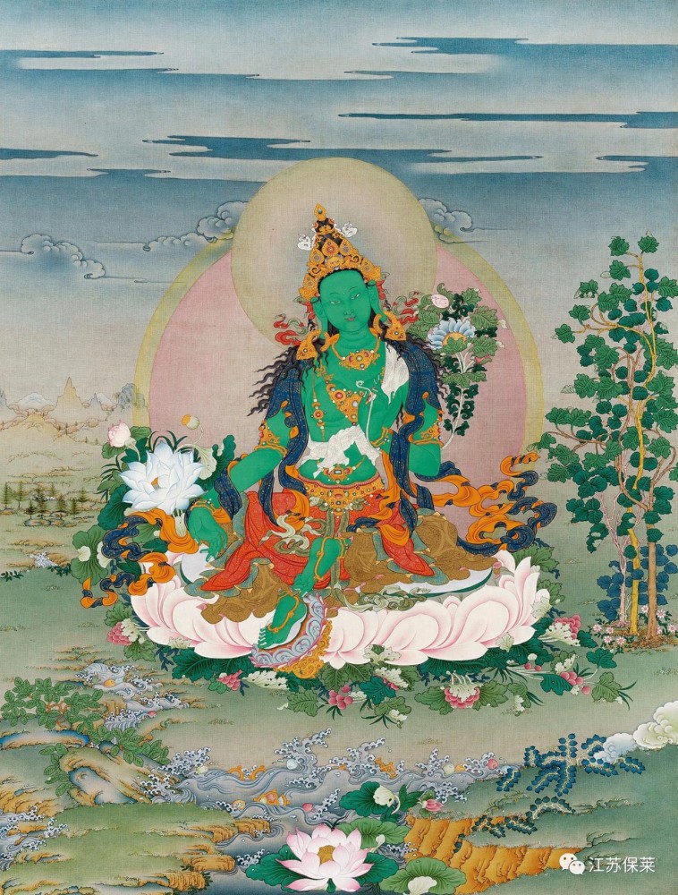 绿度母,观音泪,观音菩萨,藏传佛教,唐卡,慧月公主
