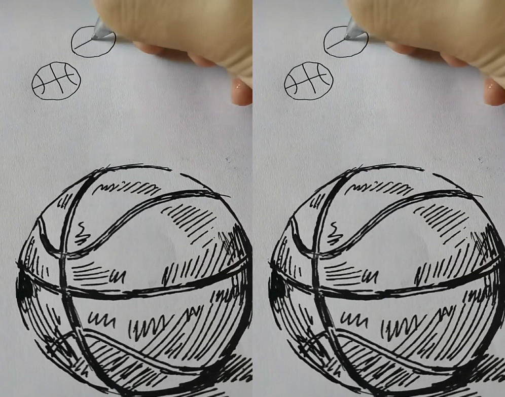 美术生又炫技开始在纸上画篮球,第一眼没啥,结果让人膜拜!