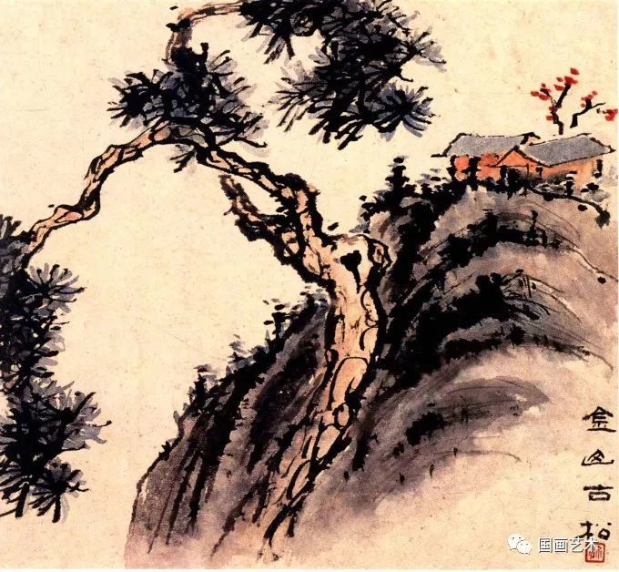 潮州八景图册之一(指画) 金山古松