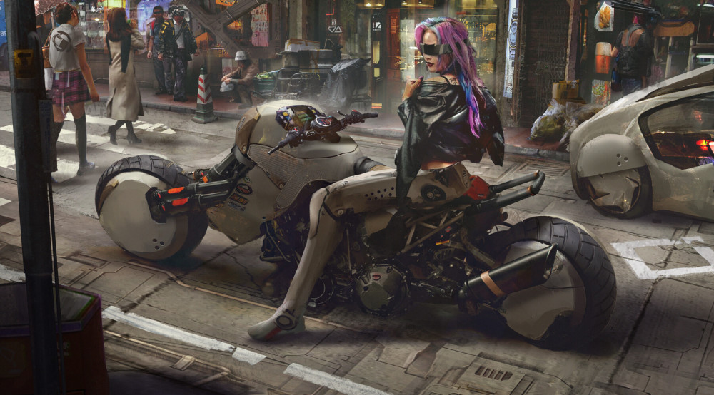 高清二次元动漫插画欣赏,图2小姐姐坐的摩托车,看起来很高级!