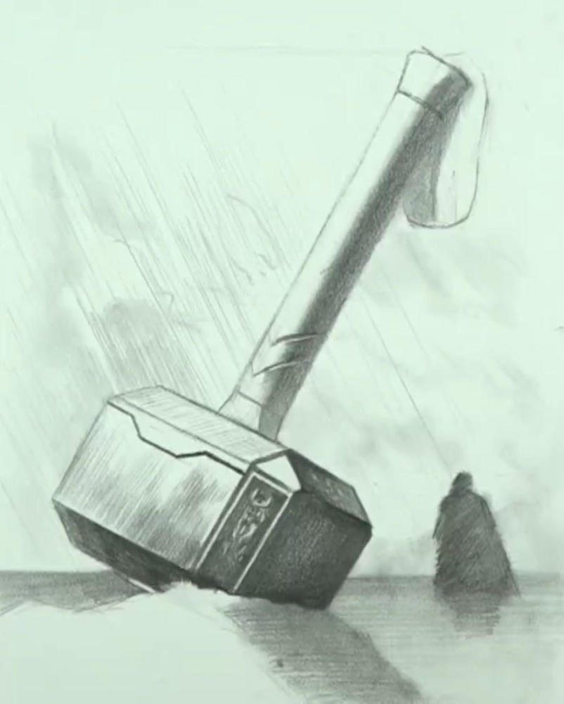 雷神之锤,素描,手绘,金属,画画