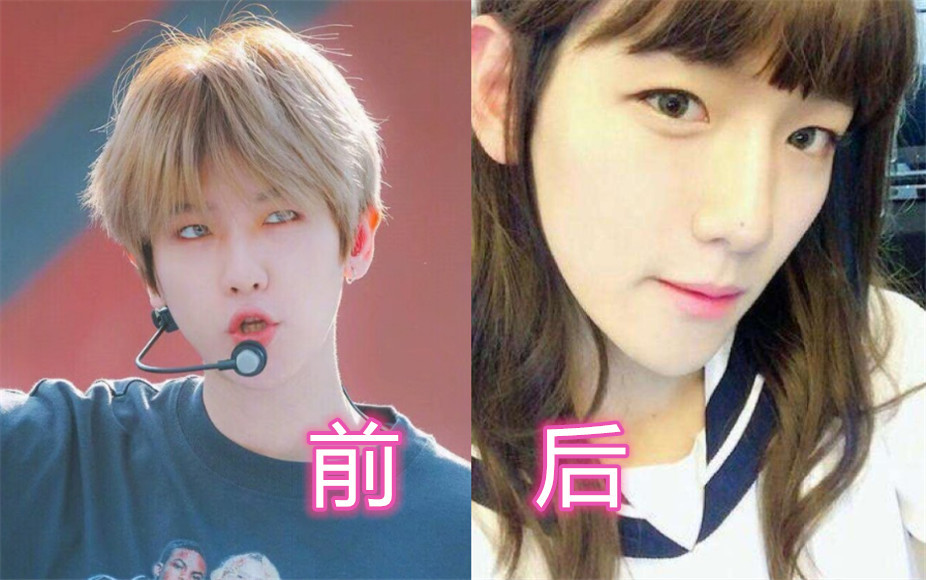 exo女装前vs后,金俊勉红衣惊艳,灿烈长发呆萌,被他甜到了