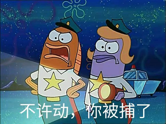 海绵宝宝搞笑表情包:不许动,你已经被捕了!