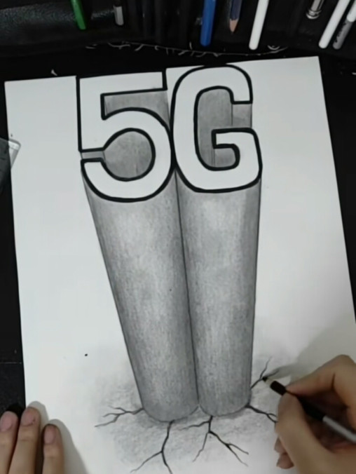 美术生手绘立体"5g",看完后,不敢相信自己的眼睛!