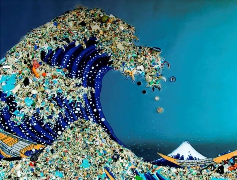 艺术家用垃圾仿作的浮世绘《神奈川冲浪里》