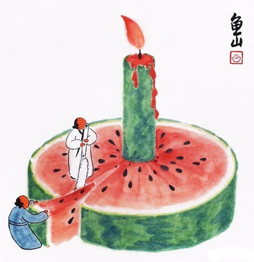 水墨画的西瓜你见过吗?为插画家的创意疯狂打call