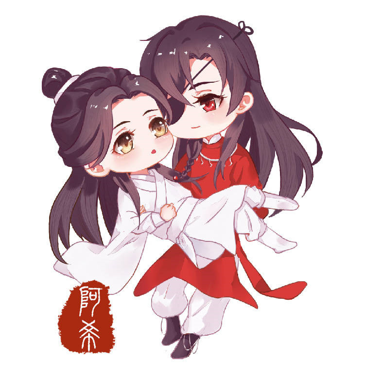 《天官赐福》q版壁纸:花城又来撩怜怜,化身小乞丐,立牌求回收