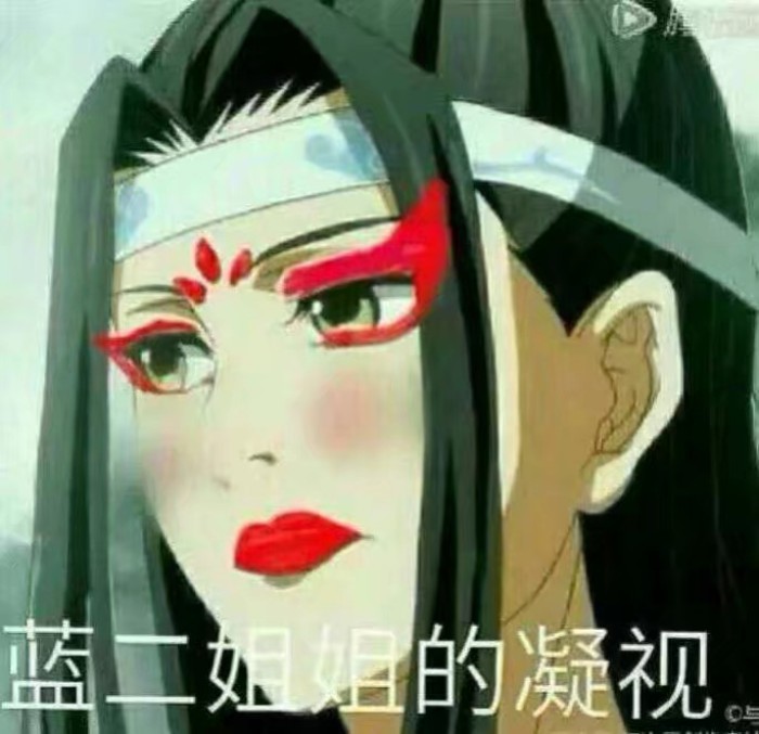 《魔道祖师》搞笑表情包:来自蓝二姐姐的凝视,这妆容太抢眼了!