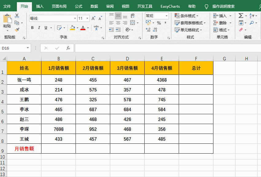 在excel中列求和,Excel常用4种求和方式
