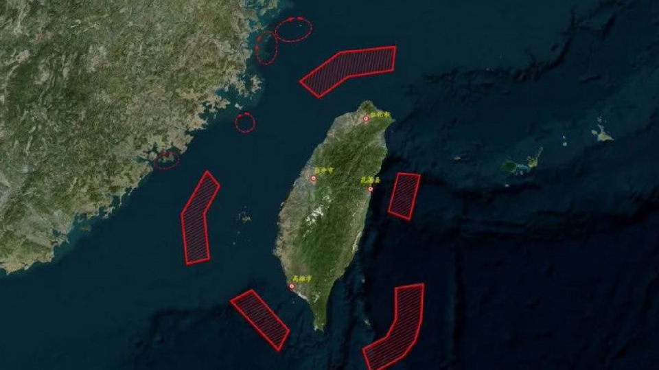 它还多了3个小块首先围绕台湾岛所划设的5个大演习区域背后有很大的