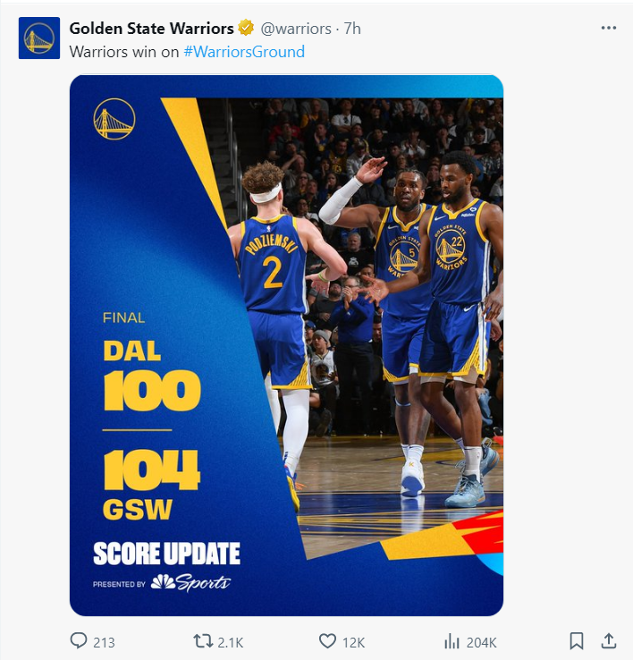 北京时间4月3日,金州勇士队104-100险胜达拉斯独行侠拿下五连胜,此役