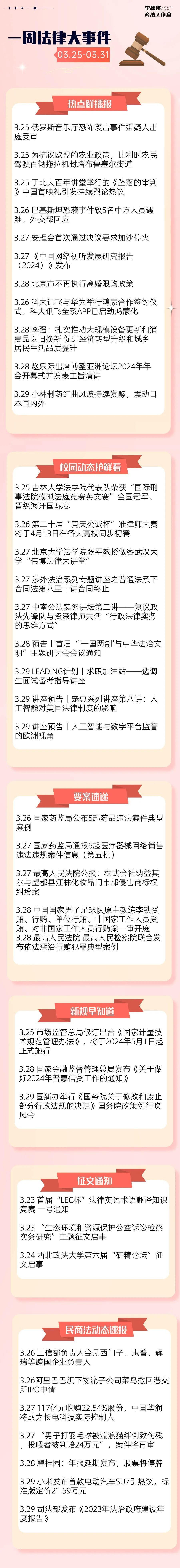 一周法律大事件(2024.03.25—2024.03.31)_腾讯新闻