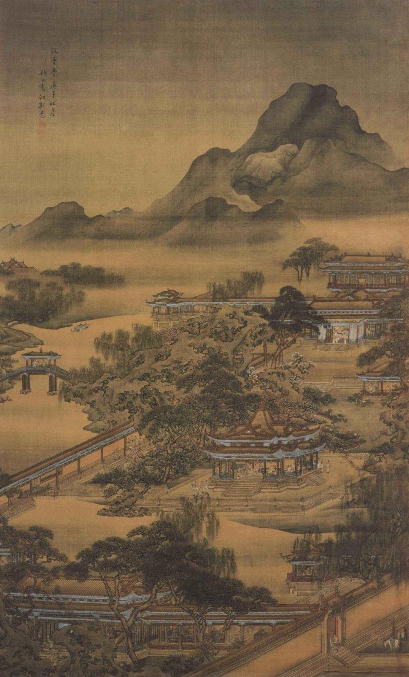 界画大师袁江将工致异常的青绿山水与精密细致的建筑完美结合