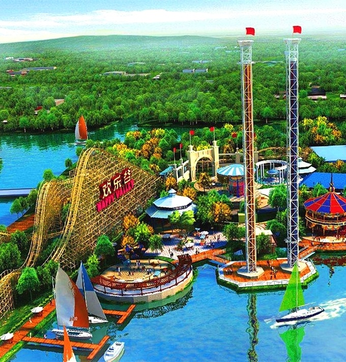 雄伟壮观的木质过山车在丛林里穿行飞跃佘山自然山水在上海的唯一性和