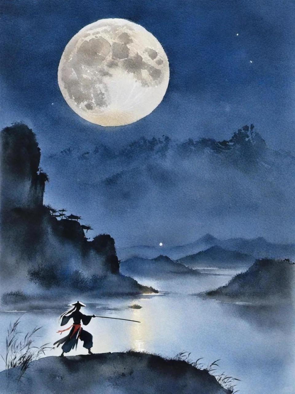 丘处机描绘了一幅深夜湖畔月色如霭的意境,借由这幽静而又神秘的