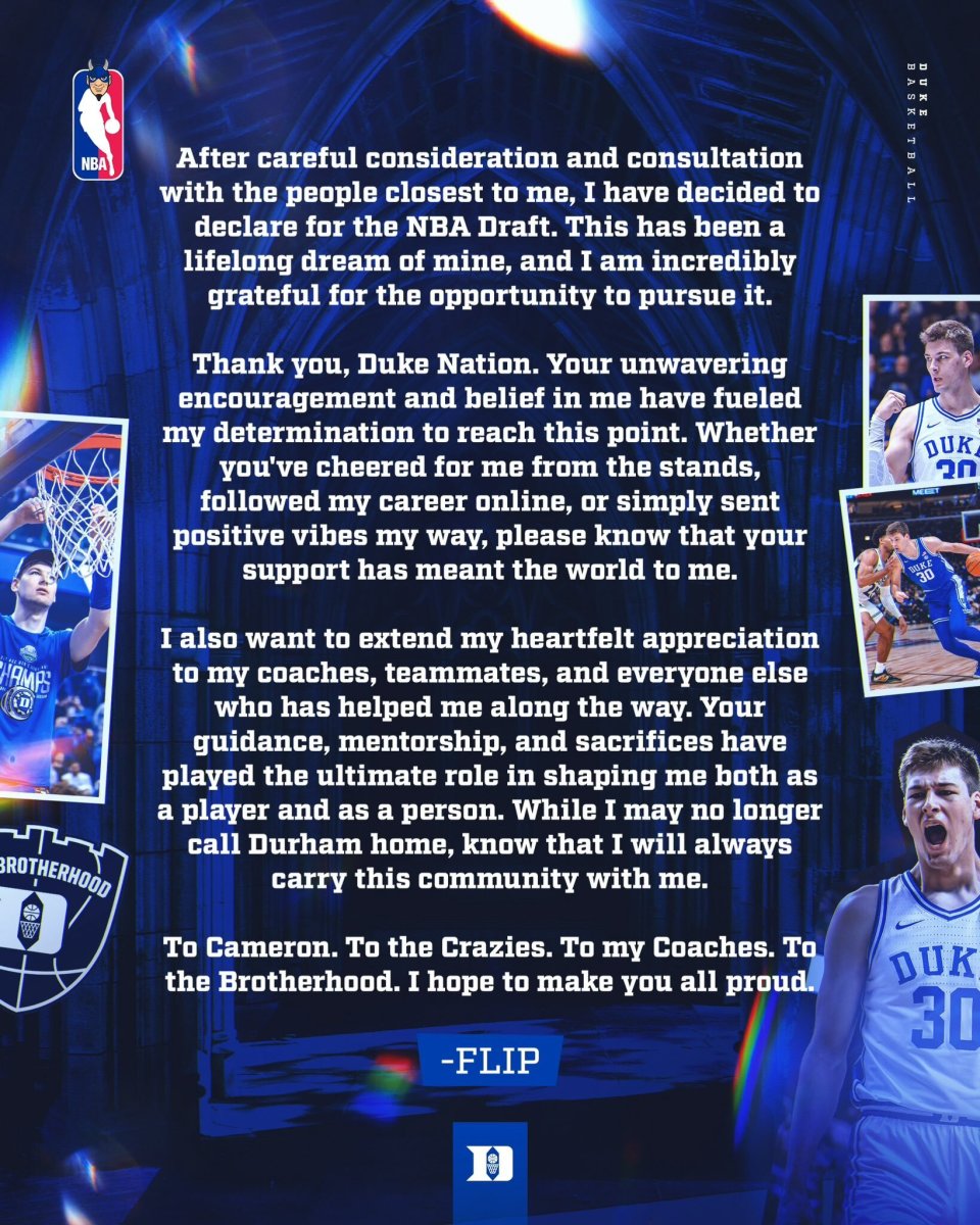 杜克双星麦凯恩菲利波夫斯基宣布参加选秀大会均有乐透行情