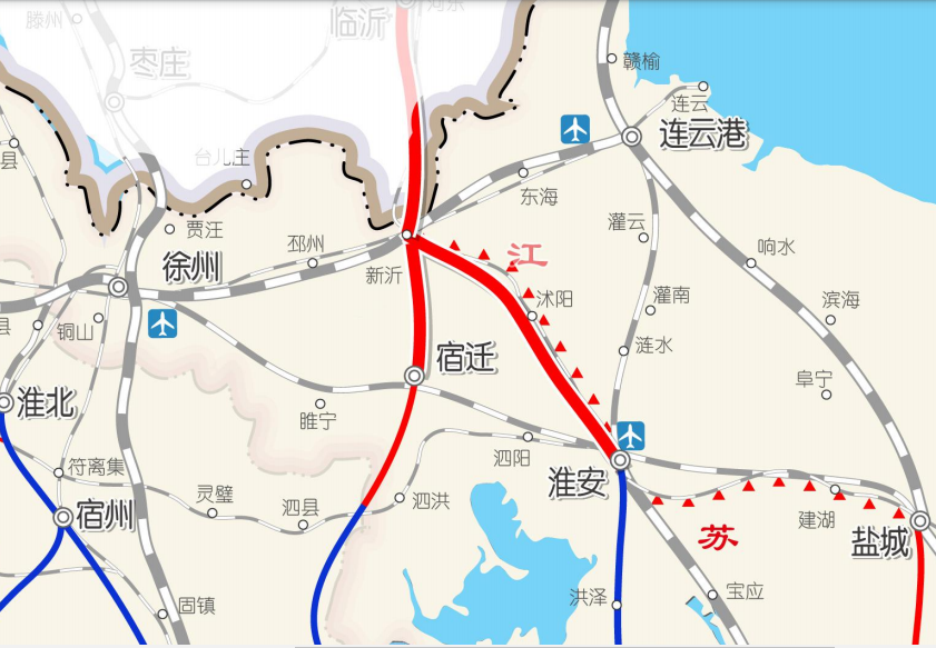 該高鐵規劃從新沂東站引出,向南經宿遷市沭陽縣至淮安市,引入徐鹽高鐵