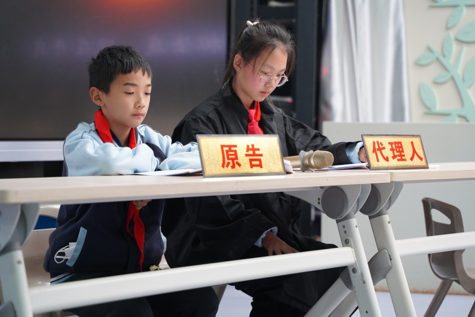 余家头小学组织开展了青少年模拟法庭活动.