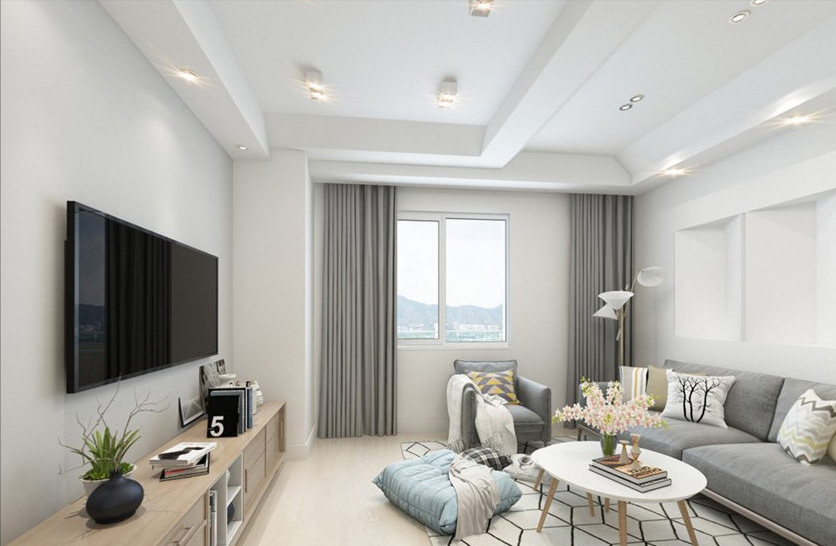 160平现代风电视背景墙只刷白墙面,客厅文艺又小清新
