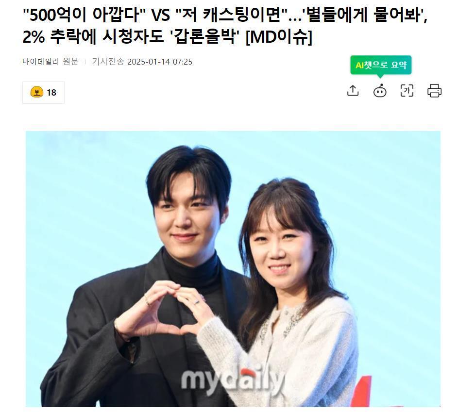 李敏镐孔晓振也救不了，500亿韩元大制作收视跌至2%-腾讯新闻