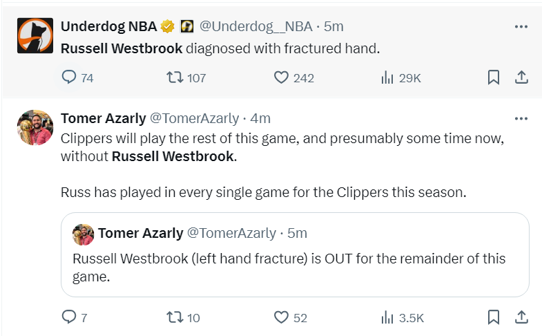 威少遭遇左手骨折确定伤退专家预计伤停6周泰伦卢启用海兰德