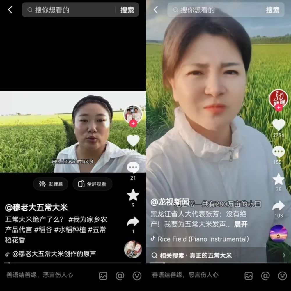 图:辟谣五常大米绝产的相关视频宋小花以前只是刷短视频,偶尔发发日常