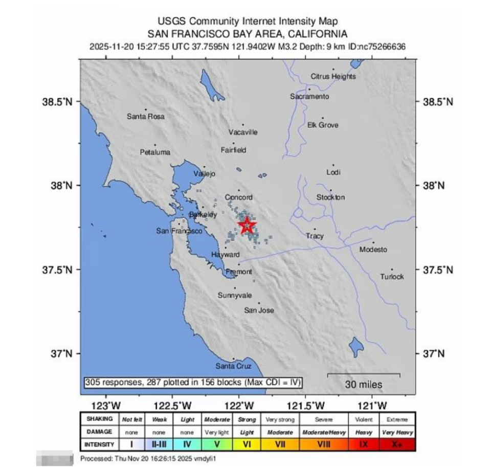 美国加州湾区遭地震袭击，震中距200万人口仅数公里，断裂带附近的社区出现明显震感-腾讯新闻