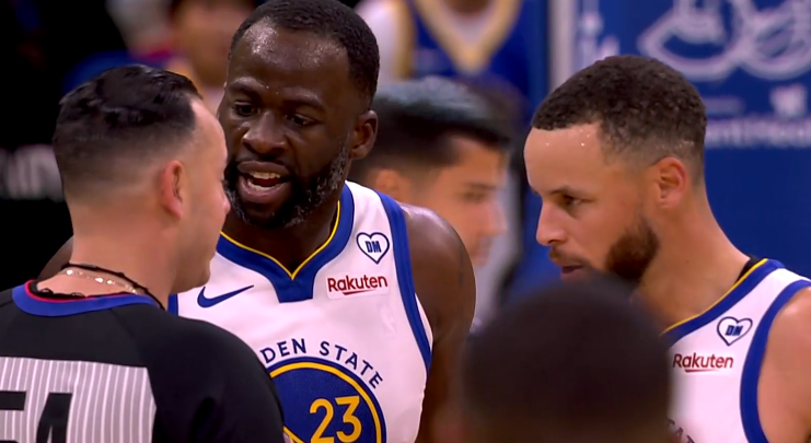 勇士悍将追梦格林抱怨裁判,开场216秒连吃两t被驱逐离场,库里满脸无奈