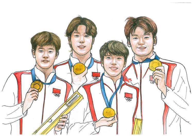 上海市民手绘中国运动员夺金时刻,"画画赶不上奥运健儿夺金速度"