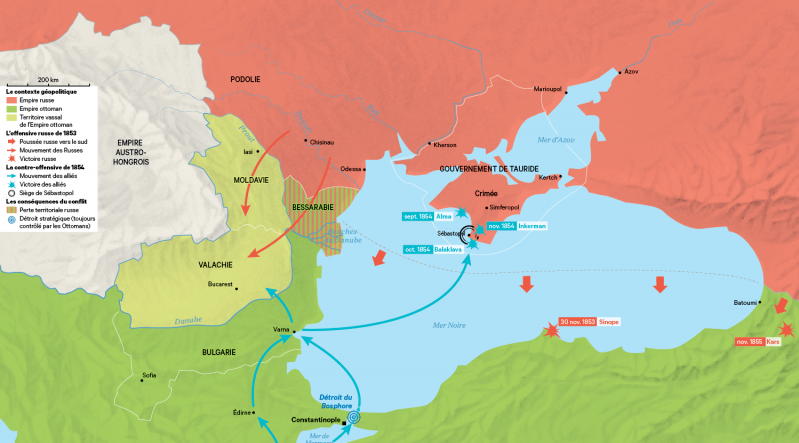 示意图克里米亚战争的一个直接影响就是迫使沙俄停止了在欧洲方向的
