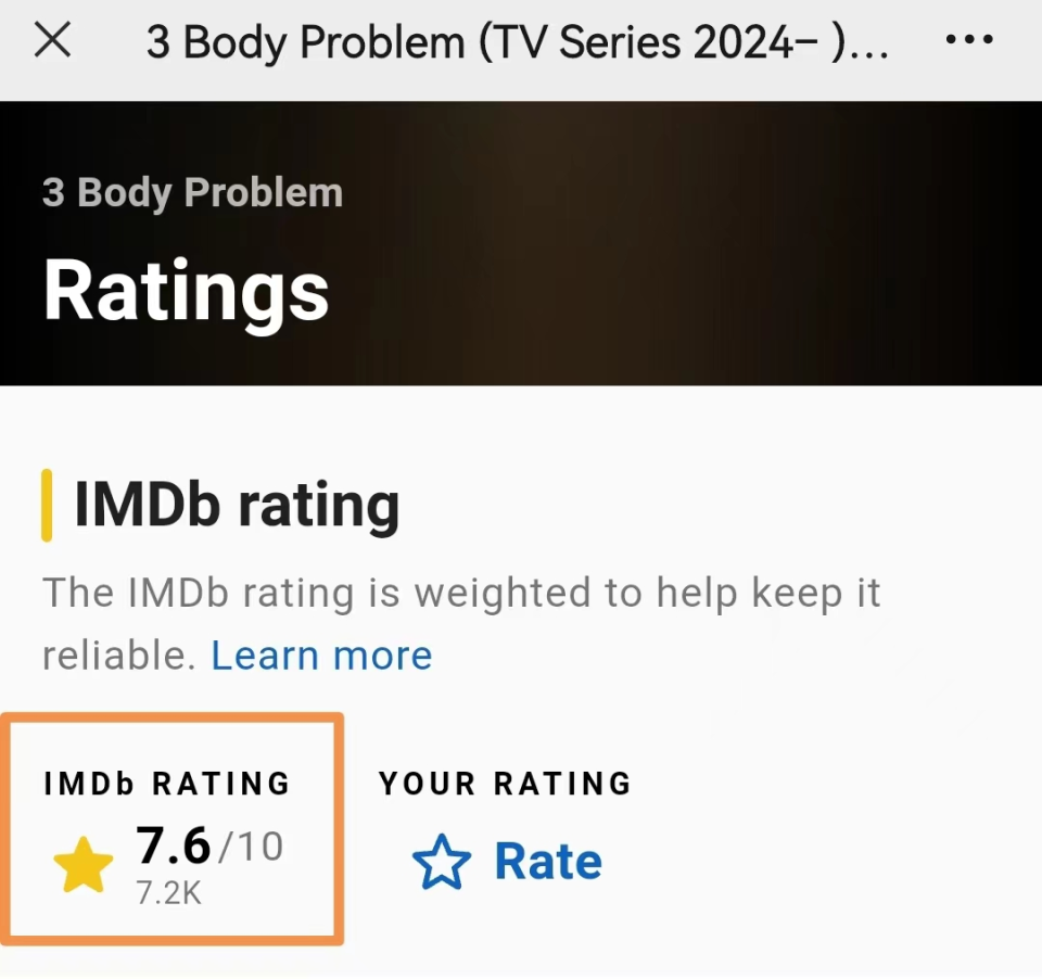 imdb超过7000多名观众评出了7.6分,只有第5集单集评分出类拔萃达到8.