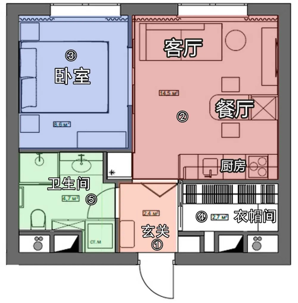 单身公寓平面图手绘图片