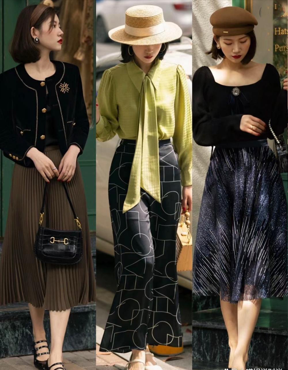 大裙摆长裙法式风中最具有代表性的就是法式小衫的穿搭了,它结合的