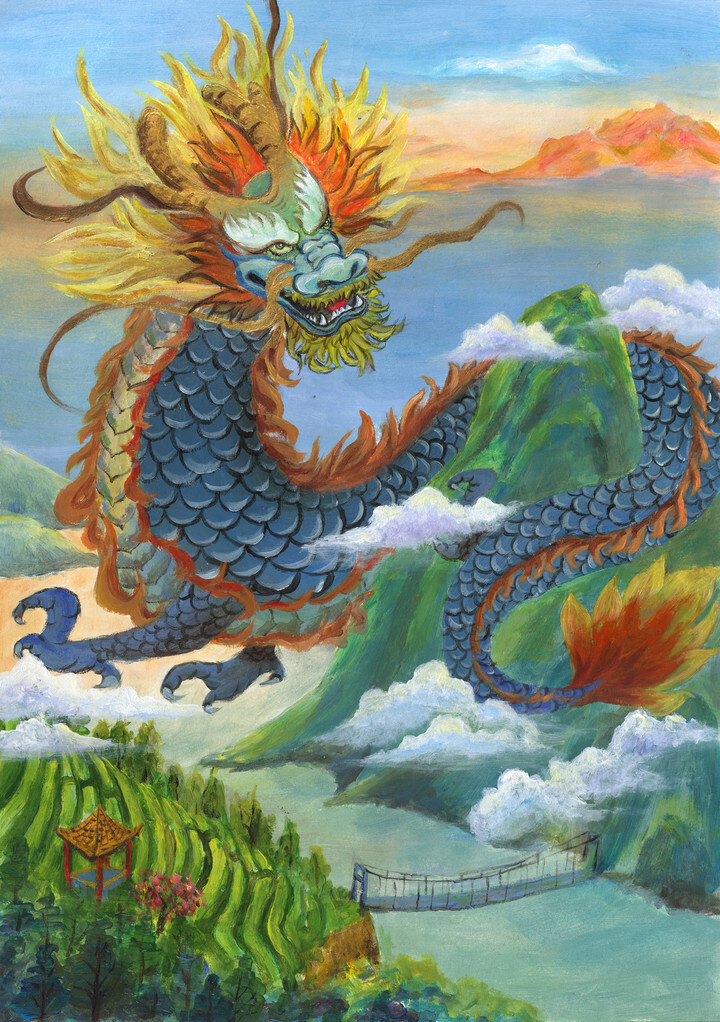 吉松泽熙 作品点评:画面主体龙的造型宏大而生动,局部又不失细致的