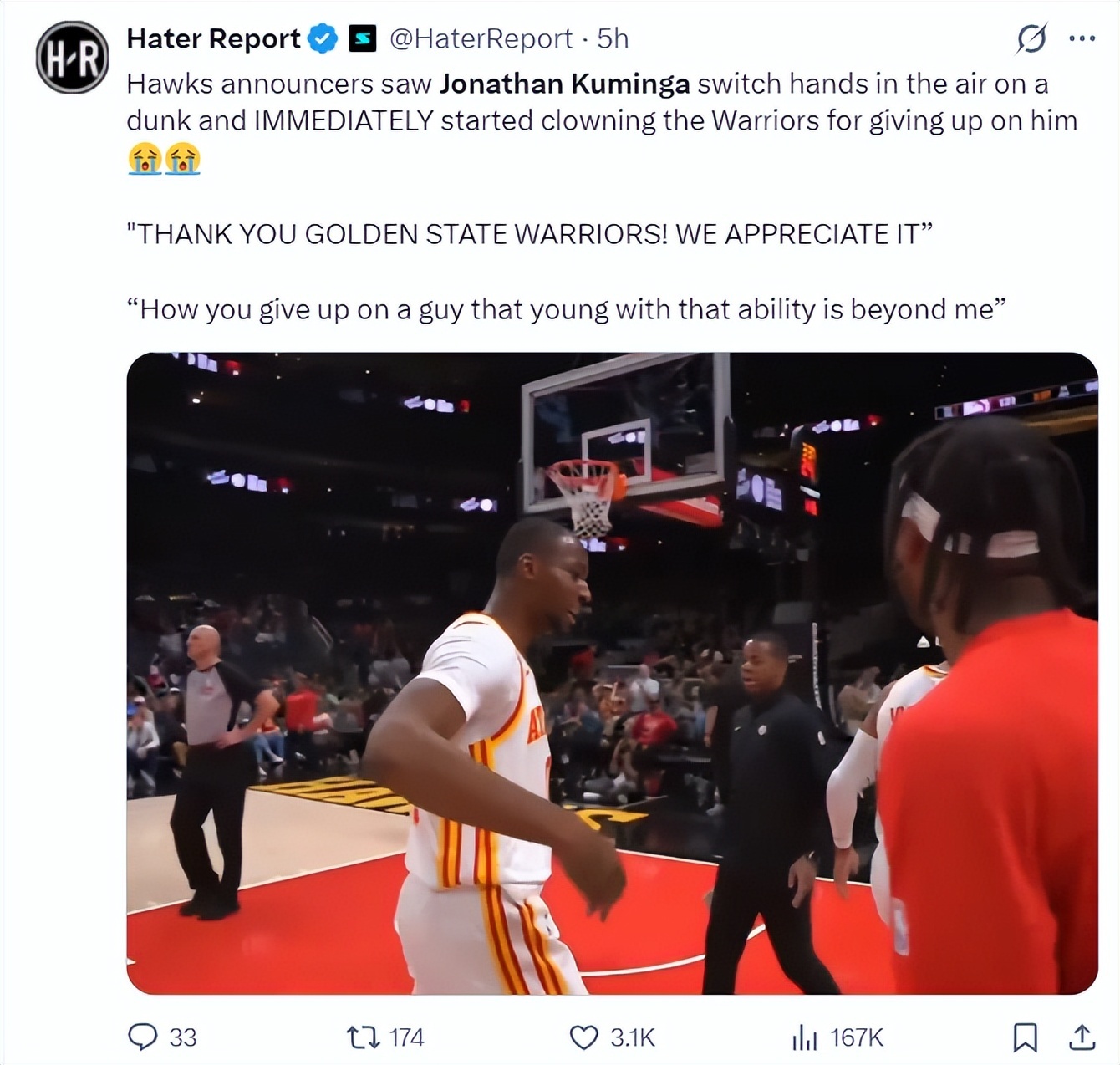 科爾功勛籃球成笑柄！庫明加三戰31中21登場全勝 老鷹解說嘲諷勇士 - 