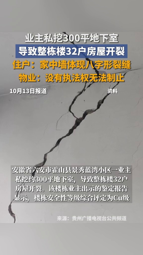 安徽六安一业主私挖300平地下室，住户：家中墙体出现八字形裂缝_腾讯新闻