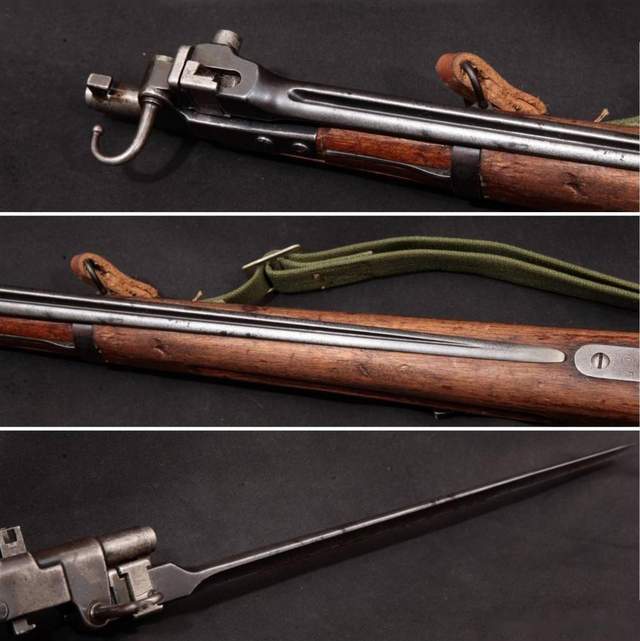 除了传统的垂直型刺刀外,日本骑兵使用的四十四年式骑步枪上面,还带有