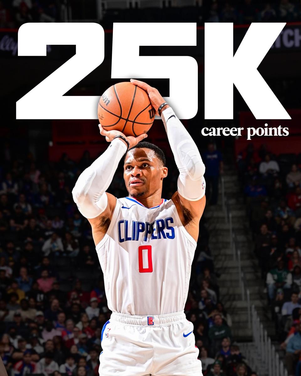 威少25000分成现役第四!