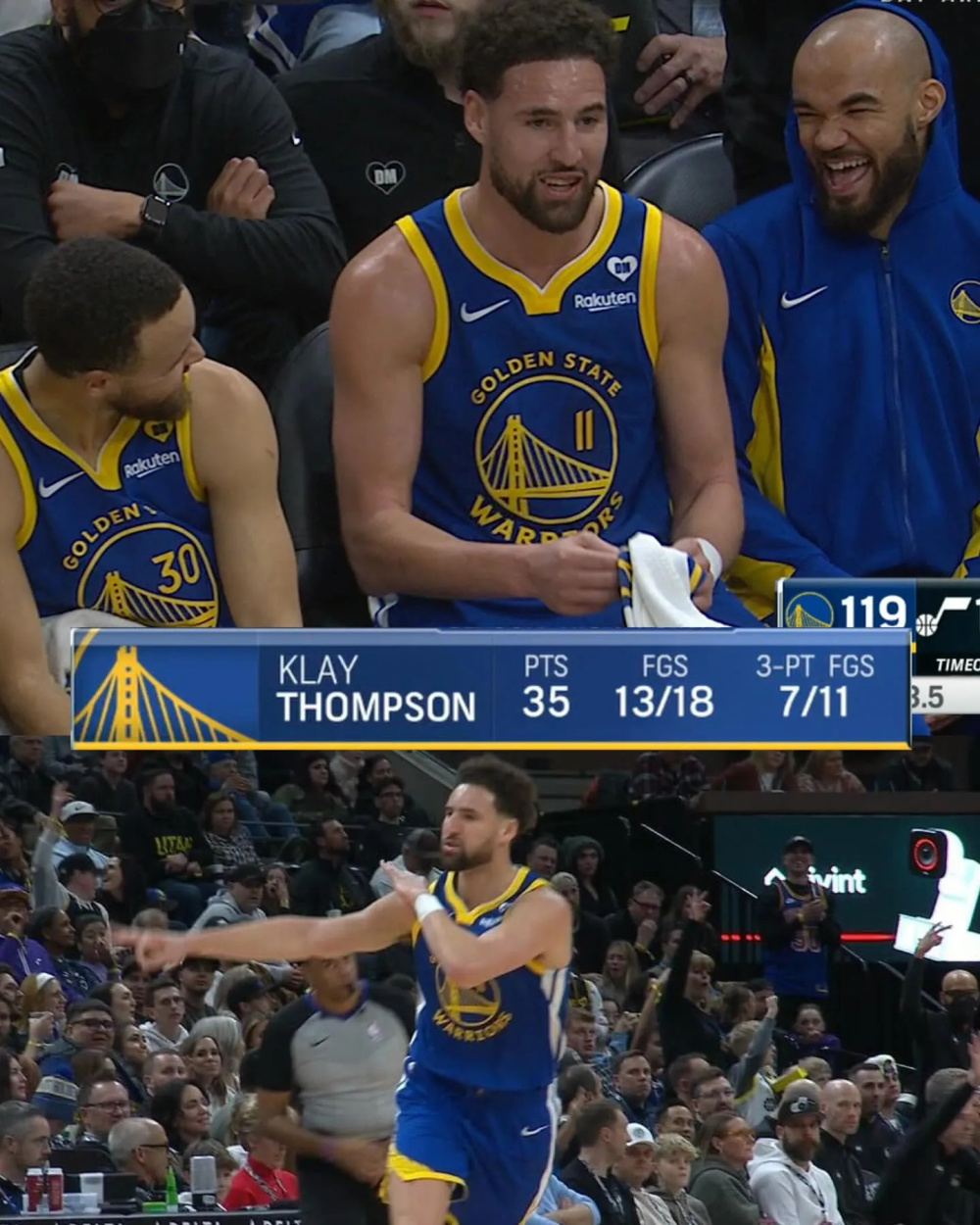 库里跪谢克莱汤普森带飞一场,久违的爆发竟然来自替补身份_腾讯新闻