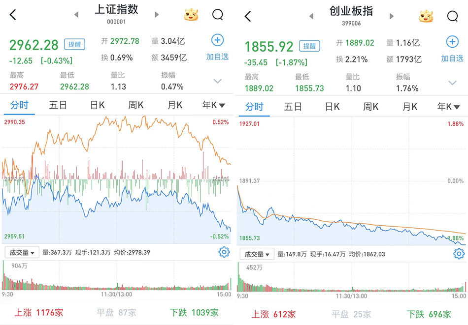 沪指跌0.43%，创指跌1.87%：个股涨多跌少_腾讯新闻