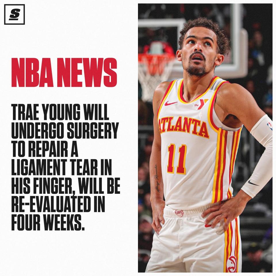 老鹰官宣特雷杨至少伤缺四周左小指撕裂将进行手术冲季后赛遇危机